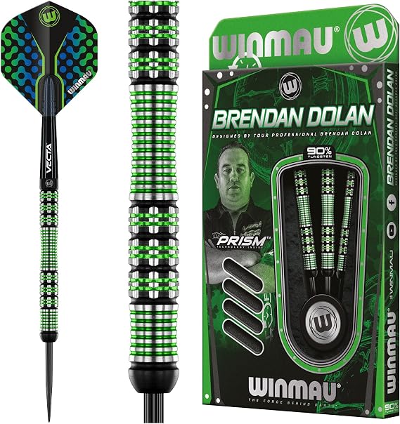 WINMAU Brendan Dolan Professional Tungsten Darts Set with Flights and Stems (Shafts)