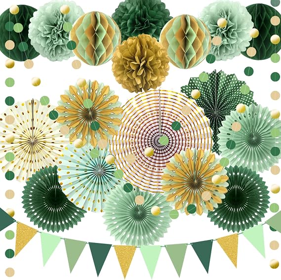 Sage Green and Gold Birthday Decorations, Baby Shower Party Decor