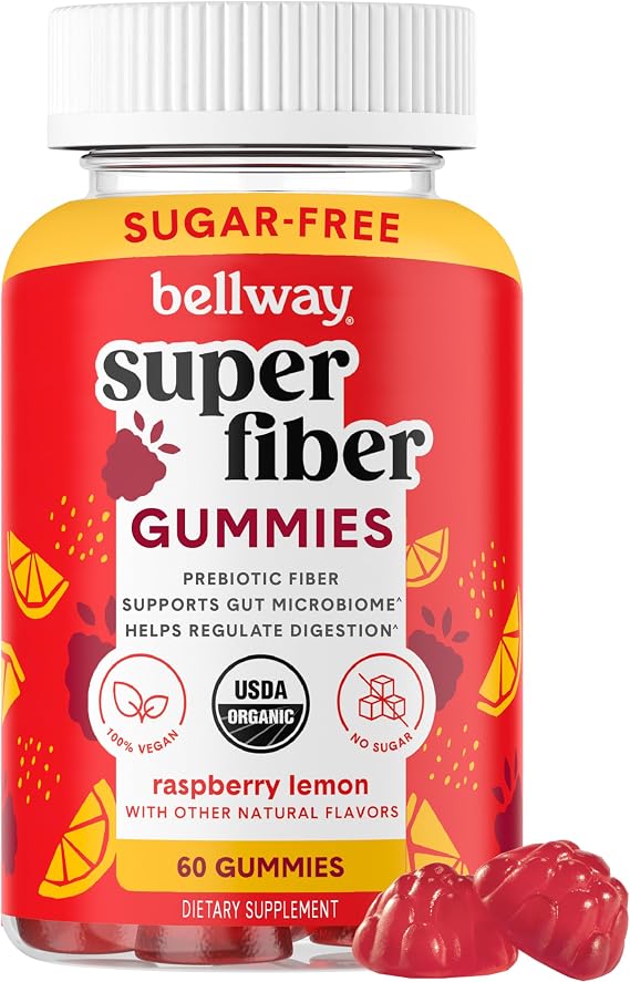 Bellway Super Fiber Gummies, Organic, Sugar Free with 4g Fiber, 60 Ct