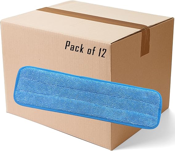 18" Microfiber Mop Pads - Hook and Loop, Washable, Wet/Dry : 12 Pack