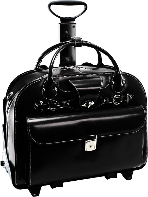 McKlein ROSEVILLE, Top Grain Cowhide Leather, 15" Leather Detachable -Wheeled Ladies' Laptop/Computer & Tablet Business Briefcase Bag/Women's Rolling Overnight Travel Bag, Removable trolley case