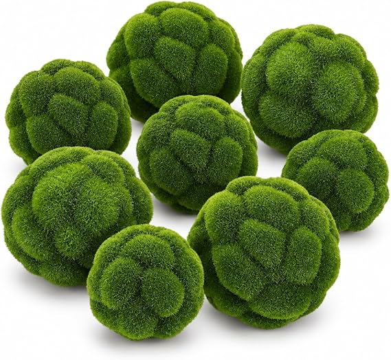 Cabilock 8pcs Green Moss Balls Decorative for Centerpiece Bowls Simulated Moss Balls Artificial Plant Ornament for Garden Wedding Party Decoration(3.9in/4.7in)