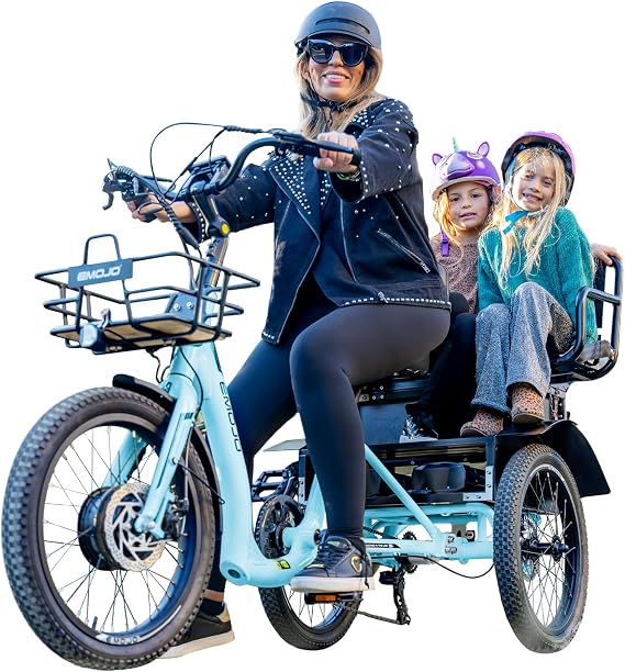 EMOJO Bull Trail 8.5" Low Step Through Electric Tricycle for Adults with Passenger Seat, Long Range Seniors ETrike with Differential, 500W 7 Speed Three Wheel Electric Bike (Without Assembly, Blue)