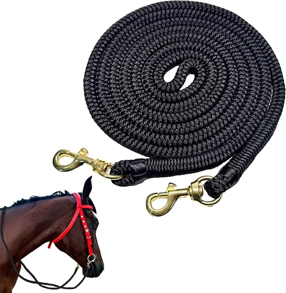 Horse Rein with Snaps, 1/2" Diameter x 10 FT, Double Braided Nylon Roping Rein, Round Trail Rope Rein for Horse Headstall | Durable, Soft & Comfortable Grip