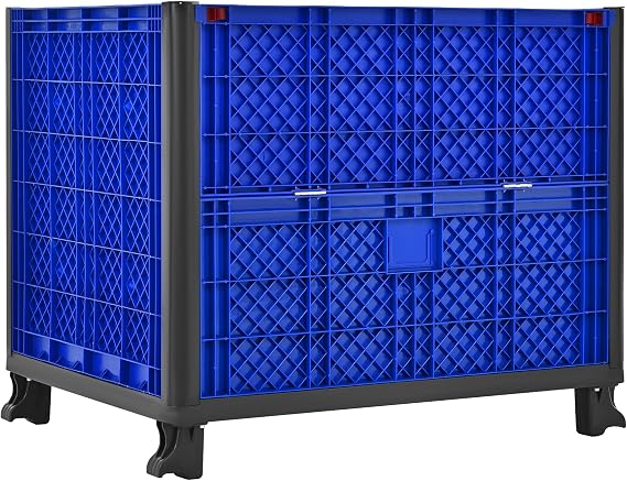 Collapsible Bulk Container with Drop Doors, Stackable Plastic Storage Bin 600 lbs Capacity, Solid Wall Pallet Box, Industrial Warehouse Storage Tote (39.53'' L x 31.69'' W x 33.66'' H)