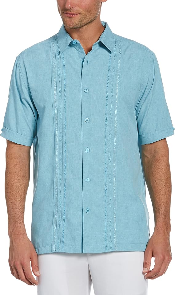 Cubavera Men's Embroidered Chambray Short Sleeve Casual Shirt Classic Fit With Button-down (Available in Big & Tall)