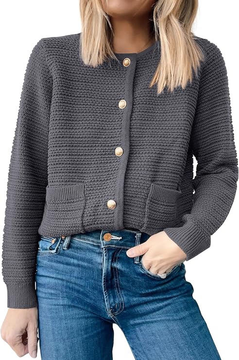 ANRABESS Womens Cardigan Sweater Long Sleeve Button Down Lady Tweed Knit Jackets 2025 Fall Outfits
