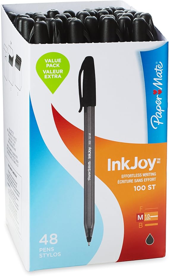 Paper Mate InkJoy 100ST Ballpoint Pen, Capped, Black, 48-Pack (1921069)
