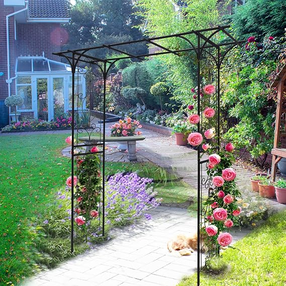 Metal Garden Arch 81.1''H Garden Climbing Plants Support Rose Arch Outdoor Lawn Wedding Party Events Archway Black