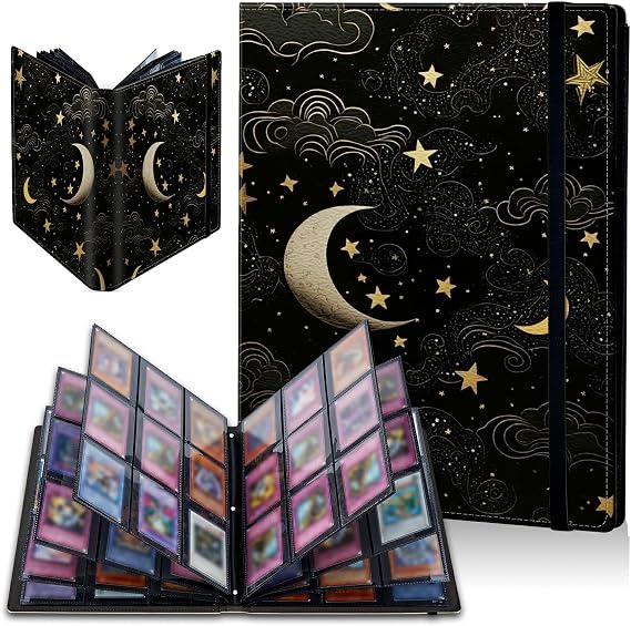 Moon Star Card Binder, 9 Pocket Trading Card Album Folder Sleeves Side Loading 540 Pockets Premium PU Card Book Card Holder Binder Card Album for Game Cards/Sports Cards