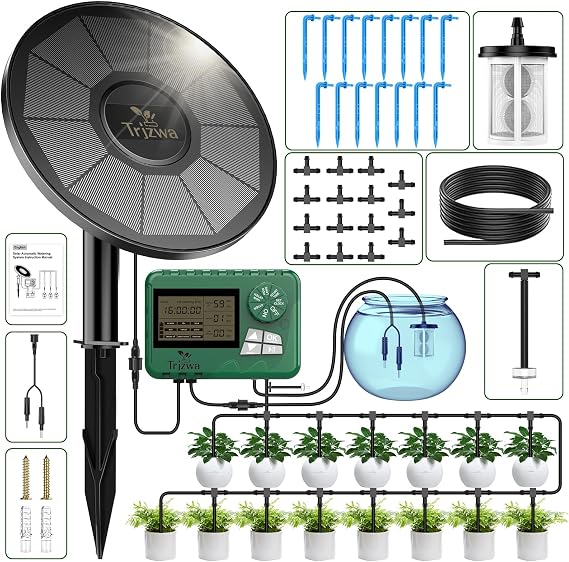 Solar Drip Irrigation Kit with Early Warning, Programmable Watering
