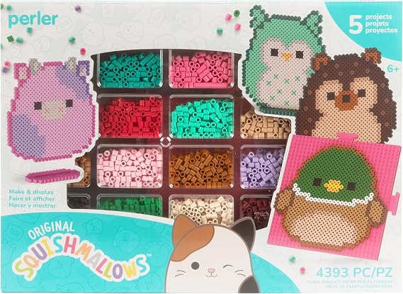 Perler Squishmallows Fused Bead Activity Kit with 5 Unique Patterns,Finished Project Sizes Vary,Multicolor 4393 Pieces,(Pack of 6)