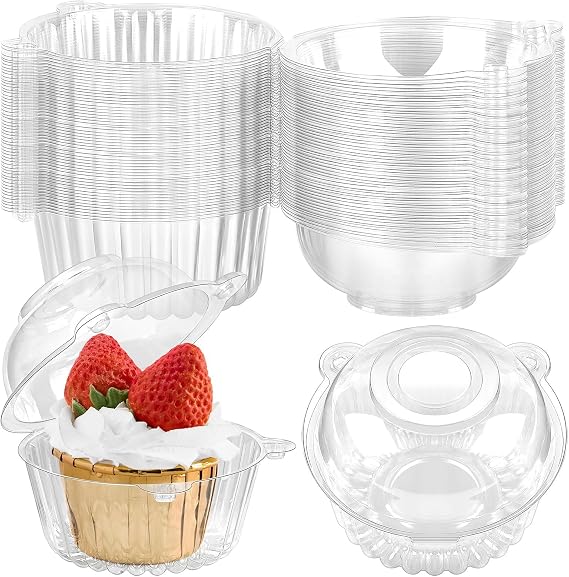 TOFLEN 150ct Cupcake Holders Individual Cupcake Containers, Disposable Clear Plastic Single Cupcake Carrier with Dome Lid for Dessert To-Go, Muffin, Cheesecake, Pastries
