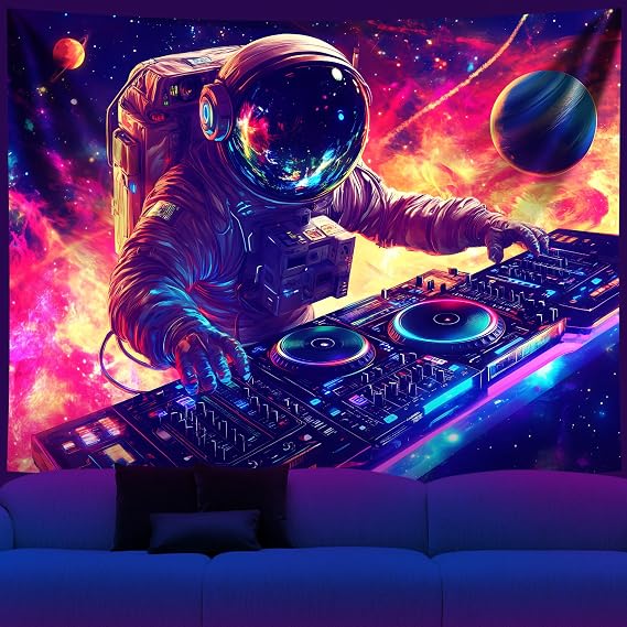 NYZE Blacklight Tapestry Music Wall Tapestry Space Art Colourful Design Tapestries for Hip Hop College Dorm Room Bedroom Wall Decor 59in51in
