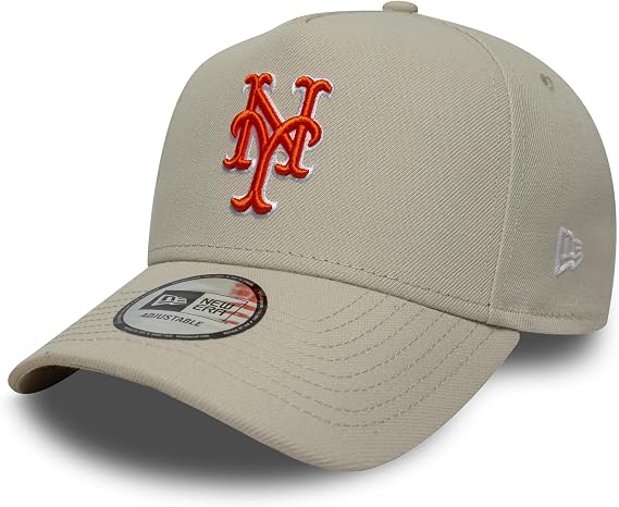 New Era Adult's 9Forty Aframe Outline Script MLB New York Mets Baseball Cap Hat Light Beige