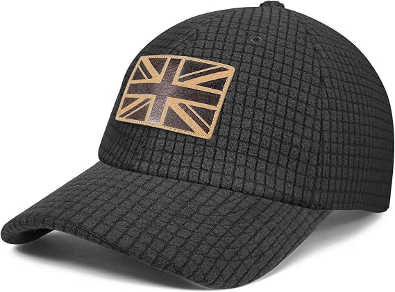 Outdoor Shaping UK Flag Embroidery Leather Patch, Grid Fleece Dad Cap Adjustable, Waffle Baseball Hat Vintage Style, Unisex Casual Cap Breathable, Outdoor Hiking Travel Daily Wear