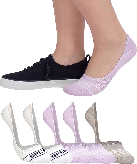 Sperry Women's 5-Pack No Show Sock Liners Ultra Low Cut, Non-Slip Heel Grip, Soft Nylon, Invisible Socks for Sneakers