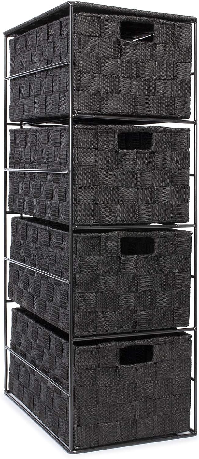 EHC Woven 4 Drawer Storage Unit Cabinet For Bathroom, Bedroom - Black
