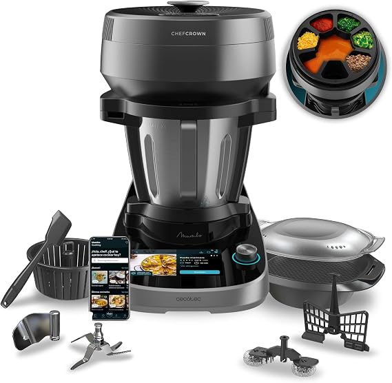 Cecotec Robot de Cocina Multifunción con Dispensador de Alimentos Mambo CooKing Victory. 1700W, 45 Funciones, Miles de Recetas Guiadas, Jarra Victory de 4,5L, Accesorios: Vaporera o Cesto para Hervir