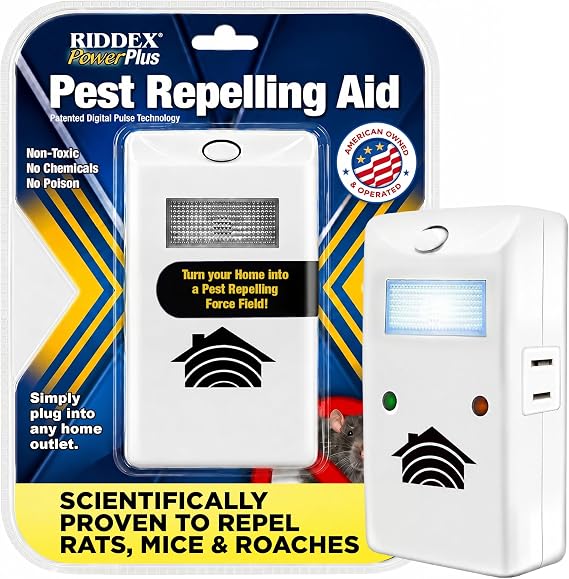 RIDDEX Power Plus Insect Repellent | Plug in, Mouse Deterrent - Pest Control for Defense Against Rats, Mice, Roaches, Bugs and Insects | Control Pests with No Toxins with Side Outlet