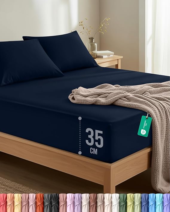 Utopia Bedding Double Fitted Sheet with Standard Pillow cases, Navy