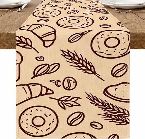 Coffee-Themed Table Runner, Rustic Bakery Style Decor for Kitchen Dining, Perfect for Fall and Winter Gatherings 13x108 Inch