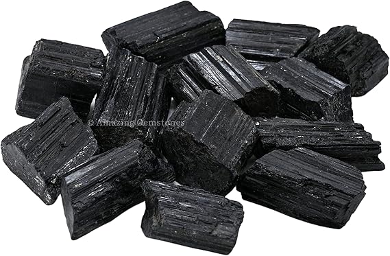 Black Tourmaline Crystals Rough Stone in Bulk, 1lb | Regular Pieces Turmalina Negra Piedra Originales, Large Black Tourmaline Crystal Healing Stones for Protection -Crafts Making