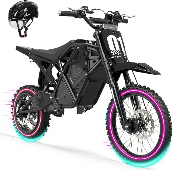 ESKUTE Electric Dirt Bike for Teens Adults, 3500W Peak Mid-Drive Motor, Electric Motorcycle with 23Ah Battery, 53-Mile Range, 38mph, Hydraulic Nitrogen Dual Shock Absorbers, Black, with Helmet