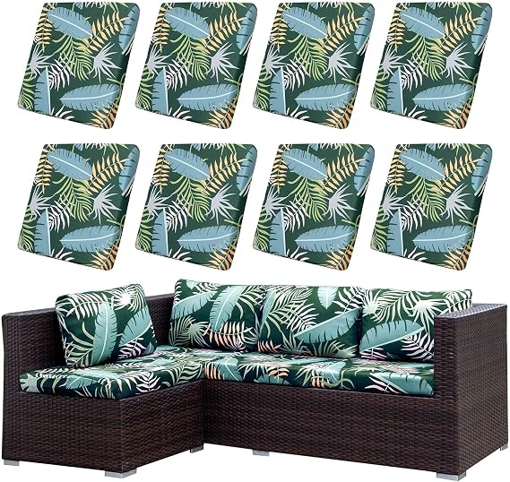 TOPCHANCES 8Pcs Printed Couch Cushion Covers,Stretch Cushion Cover Replacement Seat Cushion Cover Patio Furniture Cushions Couch,Pattern Sofa Slipcovers