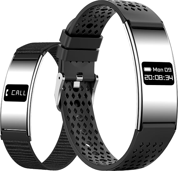 Smart Bracelet Ultra Thin Fitness Tracker for Women Men Slim Health Band Sleep Heart Rate Monitor Pedometer Step Counter Lightweight Ladies Wearable Activity Tracker, Silicone & Nylon Strap