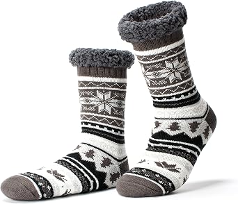 Cozylook Mens Fuzzy Slipper Socks with Non-slip Grippers Warm Sherpa Lined Winter Socks Cozy Gifts for Men Size S/M L/XL