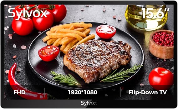 SYLVOX 15.6" Under-Cabinet TV, 12-Volt Kitchen TV, 90 Flip-Down Design
