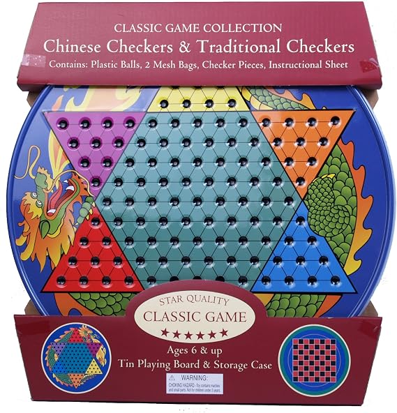 Chinese Checkers Game Tin, Portable Travel Set, Ages 6+