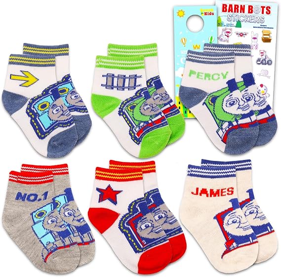 Thomas the Train Socks for Boys Set - Bundle with 6 Pairs of Train Socks 2-4T Plus Stickers, More | Thomas and Friends Gifts for Todlers