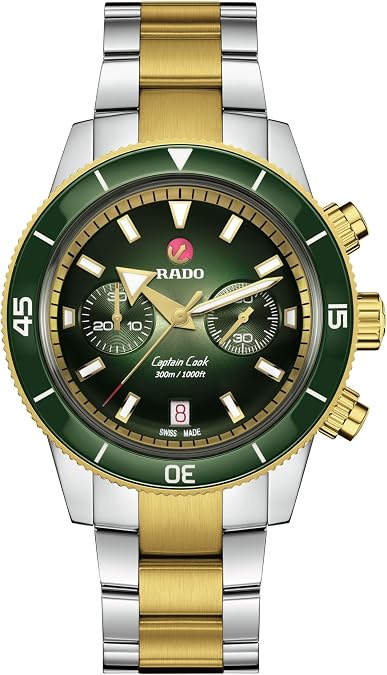 Rado - Captain Cook Open Heart - Men's Automatic Swiss Watch - 43mm Green Black Dial - Silver & Gold Two Tone Stainless Steel Bracelet - R32151318