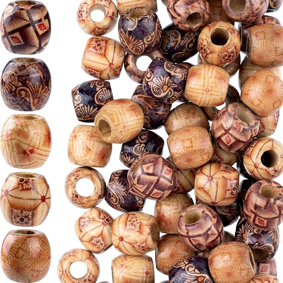 Pndeyo 50pcs Wooden Beads for Crafts, Round Large Hole Natural Wood Hair Bead, Vintage Wooden Spacer Beads for Macrame Necklace Bracelet DIY Craft Handmade Decor