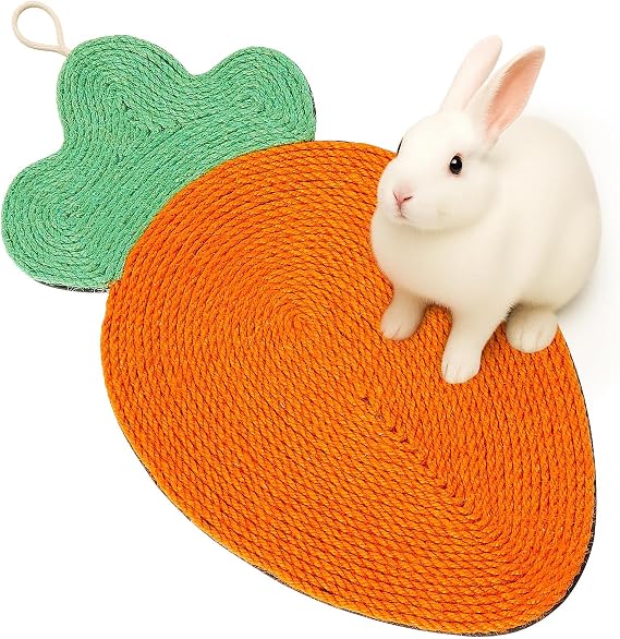 Rabbit Scratching Pad, Natural Sisal Cat Bunny Scratcher Mats Cute Scratch Rug, Claws and Teeth Care for Biting Sleeping Nesting Small Animal Bedding Chew Toys Bed Play Toy(Carrots)