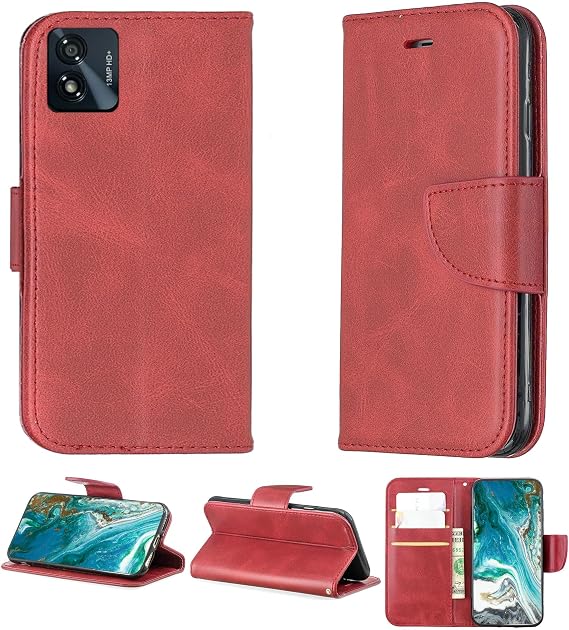 bojioderf Case Compatible for Dialn Nova Phone Case Cover Flip Stand Cover PU Leather YZW Wallet Case Red
