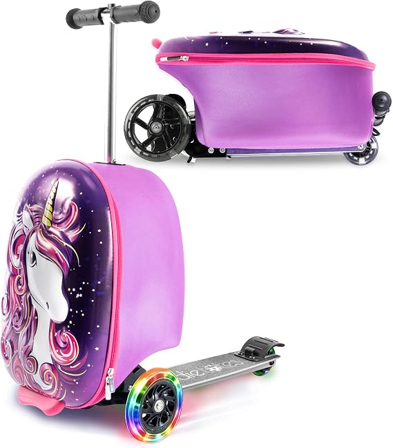 KIDDIETOTES Girls Ride-On Scooter Suitcase, Foldable TSA Carry-On Luggage