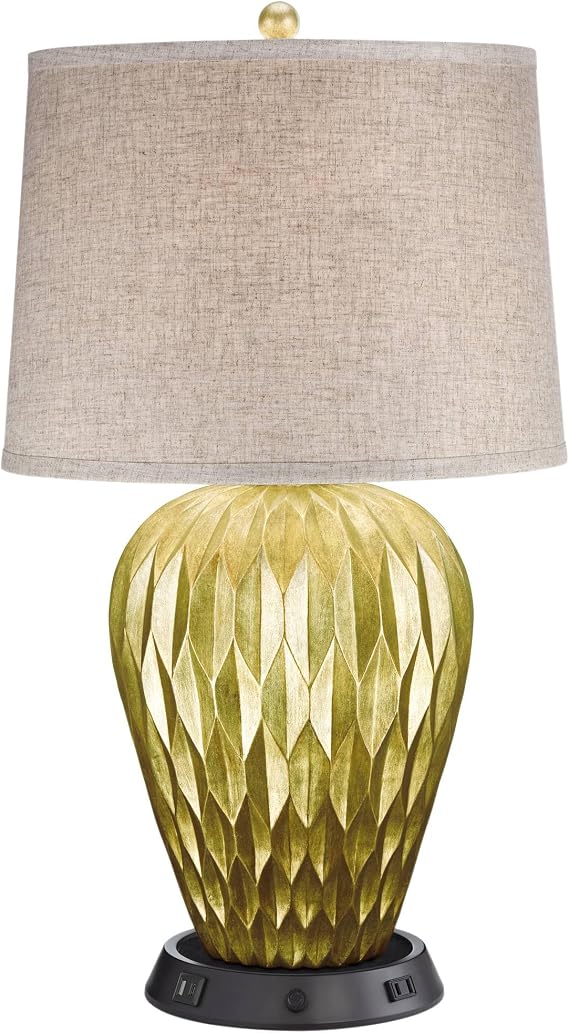 Buckhead 28" Tall Table Lamp Bronze Dimmable USB Workstation Base Geometric