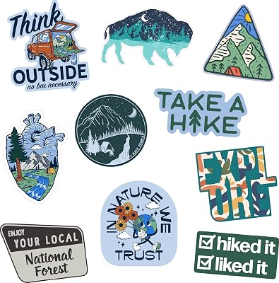 Nature Stickers for Adults Funny Camping Vinyl Decals with Memes Extra Large Outdoor Adventure Pack Waterproof Hiking and Laptop Sticker Set 10 Pieces - Multi 10 Pieces