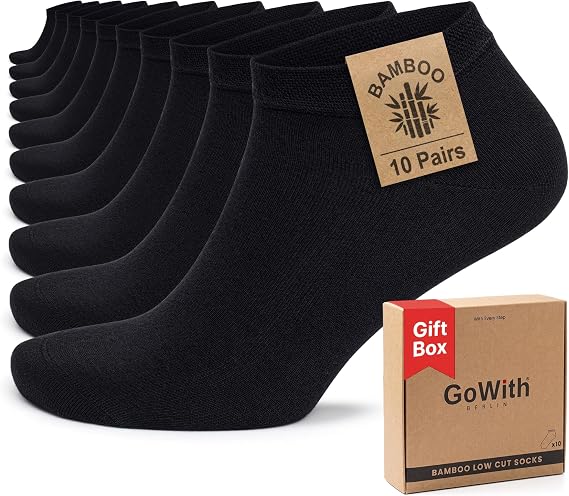 GoWith 10-Piece Bamboo Premium Seamless Box Breathable Men's Women's Sneaker Socks, Lycra 200 Needle Flexible Non-Squeezing Black White Gray Short Booty Socks 3006