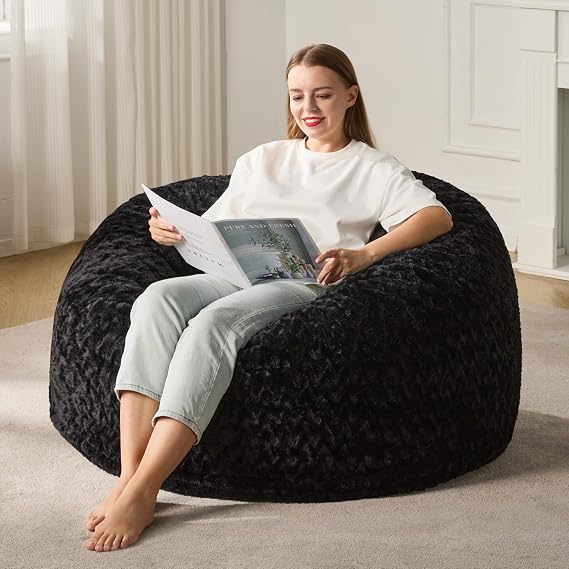 Hobestluk Bean Bag Chair Large Washable Soft Living Room Adult 3Ft Black