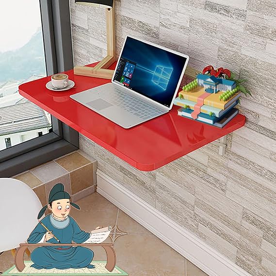 Wall-Mounted Drop-Leaf Foldable Table Folding Wall-Mounted Drop-Leaf Table Wall Mounted Table Wall Mounted Folding Table Sturdy Hanging Table Study, Bedroom 80x30cm/31x12in red