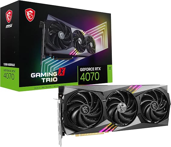 MSI Gaming GeForce RTX 4070 12GB GDRR6X Extreme Clock: 2625 MHz 192-Bit HDMI/DP Nvlink TORX Fan 4.0 Ada Lovelace Architecture Graphics Card (RTX 4070 GAMING X TRIO 12G)