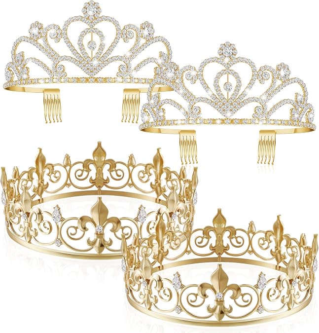 Henoyso 4 Pcs Homecoming King and Queen Crowns Set