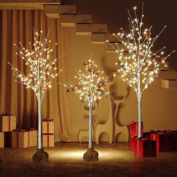 Hooseng Lighted Tree 4FT 5FT and 6FT LED Artificial Light Up Tree with 200 LED Lights Perfect for Christmas Easter Home Party Birthday Wedding Decor, Pack of 3, Warm White