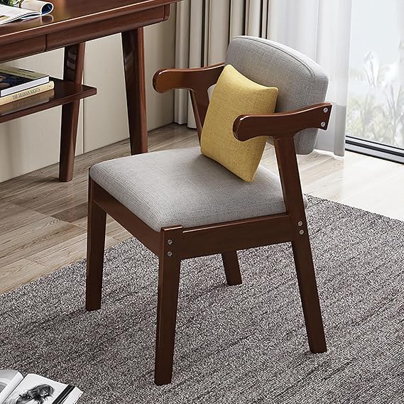 SAZDFY Solid Wood Ki*ds Chair,Dining Chair with Linen Cushion Seat,Upholstered Kitchen Chair Mid Century Modern Armchair Elbow Chair for Living Room Bedroom Office (50x50x73cm(20x20x29inch), Walnut)