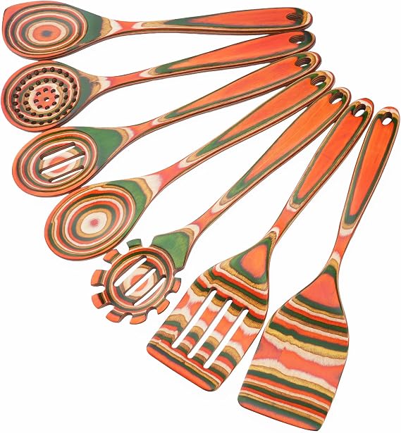 Pakkawood 7-Piece Wooden Cooking Utensils, Kitchen Utensils for Cooking, Non-Stick Spoon, Household Essentials, Heat-Resistant Spoons,Pakkawood kitchen Utensils for Cooking