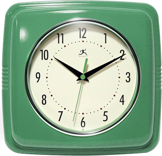 Infinity Instruments Retro Wall Clock - 9 Inch Square Clock - Silent